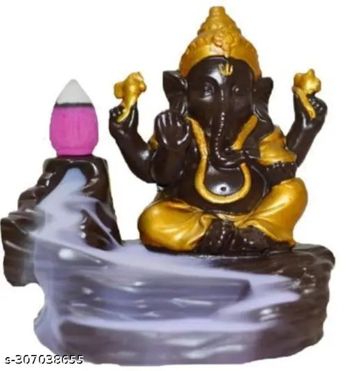 Black and brown polyresin Mahadev Adiyogi and Ganesha smoke fountain with 50 incense cones decorative showpiece for home or car