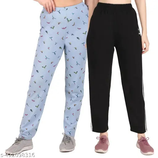 Solid cotton blend calf-length pyjamas for women - modern design, relaxed fit, pack of 2