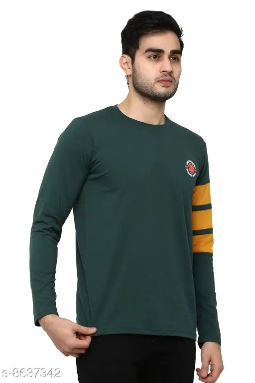 Round neck cotton blend full sleeve t-shirt (S), printed net design, long sleeves on hanger