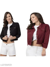 Black and maroon denim women's jacket set (2pcs), trendy Indian denim wear