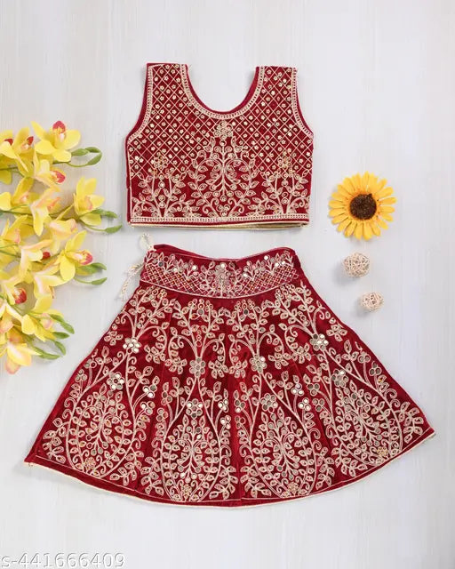 Embroidered Georgette Lehenga Choli, trendy festive wear for kids (12-18M - 10Y), India