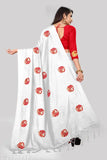 White Vichitra silk embroidered saree with semi-stitched blouse, intricate design for women's partywear