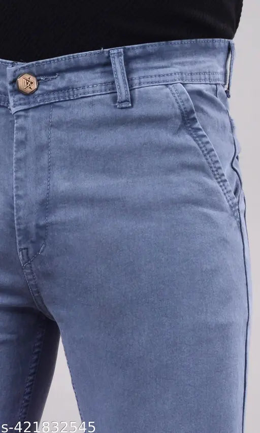 Mens dark grey stretchable jeans, unique denim fit for versatile casual to semi-formal wear. Available in sizes 42, 44, 46, 48, 50 (Waist 42-50, Hip 47-55, Length 41in). Indian-made
