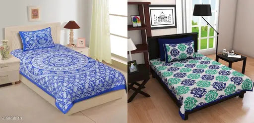 Modern cotton single bedsheets, 120 thread count, pack of 2 from Sana, India