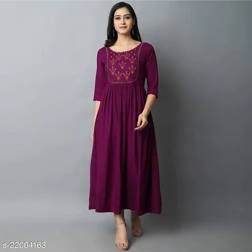 Rayon embroidered petite kurti, three-quarter sleeves, L (bust size 40in), Aagam Maha Price Drop Sale, Indian fashion for office or events