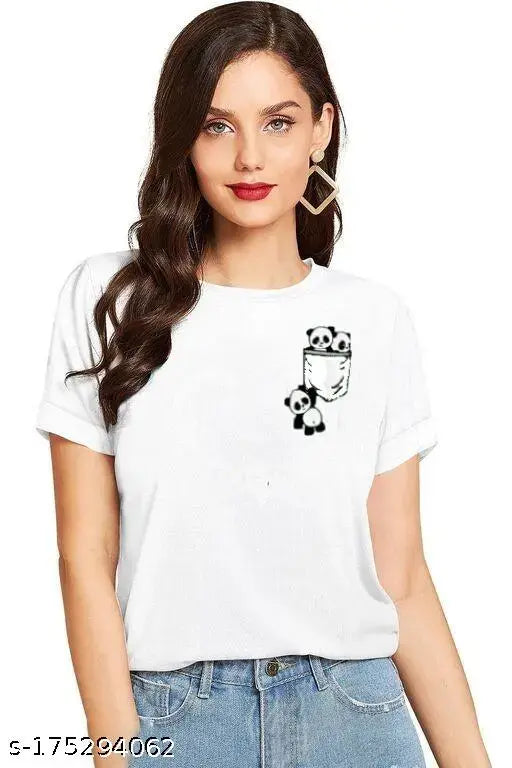 ELEVAJET Women's PANDAS Printed 100% Cotton T-shirt, short sleeves, S-XL sizes, perfect summer wear