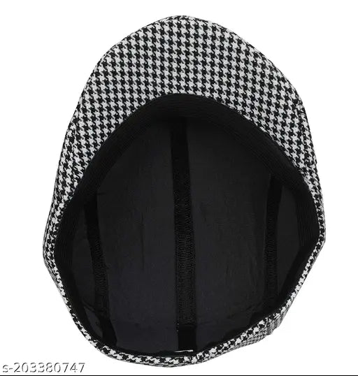 Mens wool checkered flat cap, versatile for fishing, driving, hunting, or golfing