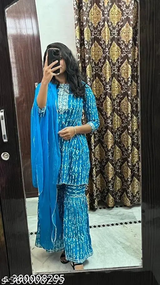 Rayon printed sharara suit set with embroidery, Upasana Traders ethnic wear for women" (105 characters)