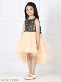 Golden hi-low net dress, embellished for kids' parties, 1-12 years sizes available