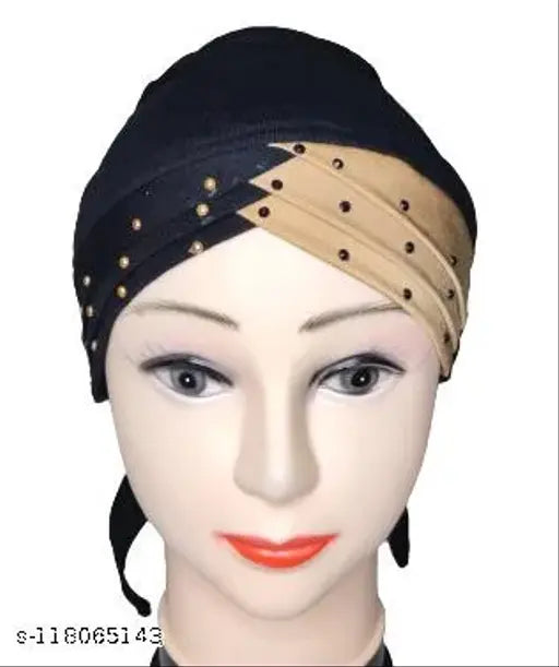 Self-design cotton canvas hijab cap set: pack of 5 featuring 2 net band, 2 multi-stage, and 1 shimmer cap