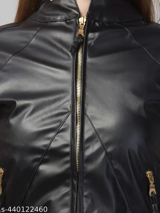 Women's solid pu leather regsine jacket, stylish size S (Bust 36in, Len 21in), India-made fashion