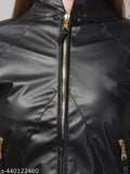 Women's solid pu leather regsine jacket, stylish size S (Bust 36in, Len 21in), India-made fashion
