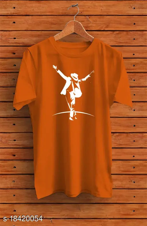 Mustard color cotton half round neck tee for men, TIC Michael Jackson design, short sleeves size S-XL