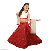 Maroon silk blend embroidered lehenga choli set with net dupatta, sleeveless western wear for baby girls (pack of 1)