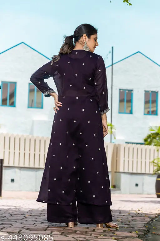 Teal embroidered rayon kurti and palazzo pants set - elegant Indian ethnic wear for festive parties