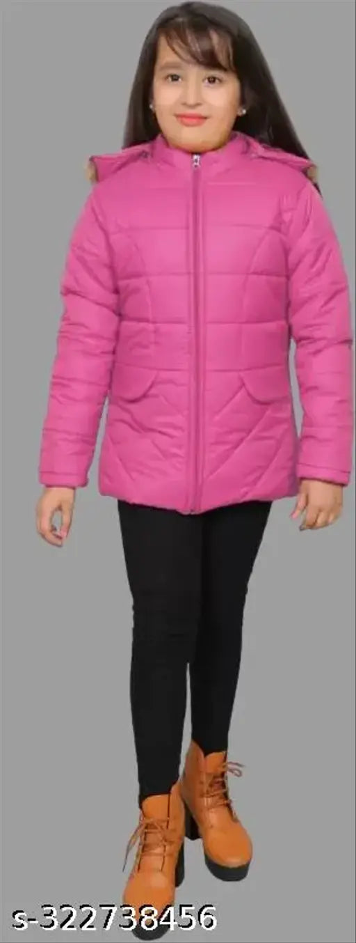 Solid polyester girls jacket, warm and easy to wear for 7-8 years old kids. Made in India