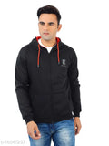Black cotton blend men's sweatshirt, full sleeve with kangaroo pocket & zip - CKHD04-04