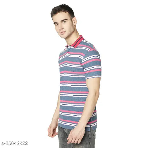 Trendy elegant men's cotton blend short sleeve t-shirt, blue, perfect for Indian summer