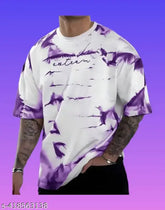Purple Oversized Cotton Half-Sleeve T-shirt, trendy hip-hop style with printed down shoulder design, ideal for casual wear