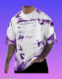 Purple Oversized Cotton Half-Sleeve T-shirt, trendy hip-hop style with printed down shoulder design, ideal for casual wear