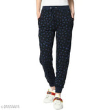 Blue cotton blend printed straight-fit trousers for women, ideal for casual wear