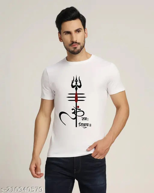 Polyester short sleeves Om Namah Shivay printed t-shirt for men in round neck style, available in S, M, L, XL sizes