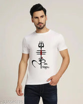 Polyester short sleeve "Om Namah Shivay" printed t-shirt for men, round neck design, available in sizes S-XL