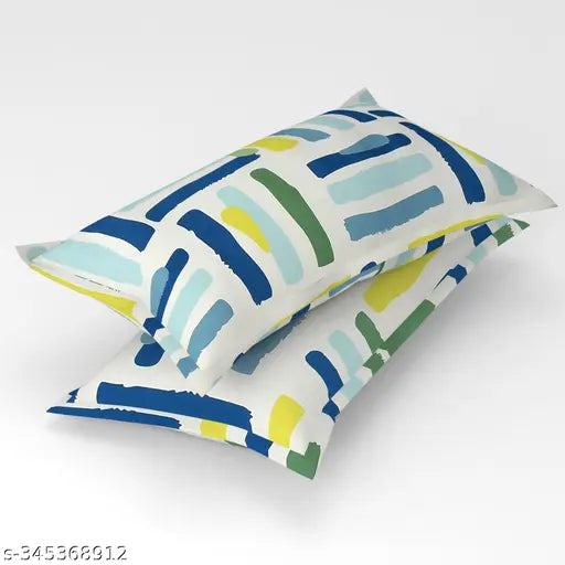 luxury trends premium cotton elastic king size fitted bedsheet, 2 pillow covers, geometric pattern, supersoft, summer season