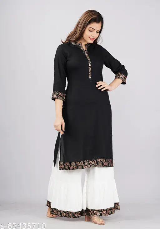 L Size Indian women's rayon kurti & sharara set in solid color, casual wear for girls