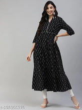 Indian cotton Anarkali kurti with printed combo, three-quarter sleeves, calf length