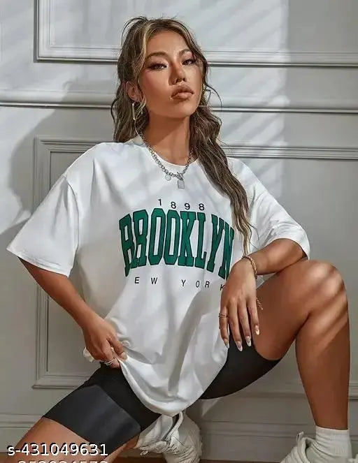 Cotton blend oversize back printed t-shirt by Veroconic for women and girls - three-quarter sleeves, India origin