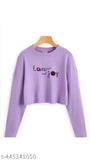 Osm lavender full sleeve crop top on mannequin, cotton blend, printed with love and joy motif