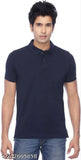 Men's navy blue polo collar cotton blend fabric t-shirt, premium quality, short sleeves, stylish casual partywear design