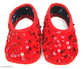 Red velvet embellished kids' casual shoes, Indian-made, anti-slip sole for parties