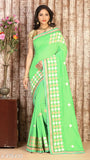 Green chiffon saree with embroidered blouse, ideal for parties, weddings, and festivals. Indian-made free size." (123 characters)