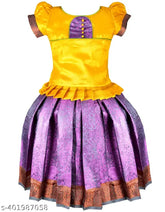 Tissue lehenga & art silk baby girls' South Indian dress, embellished Aztec pattern, celebrating India's culture