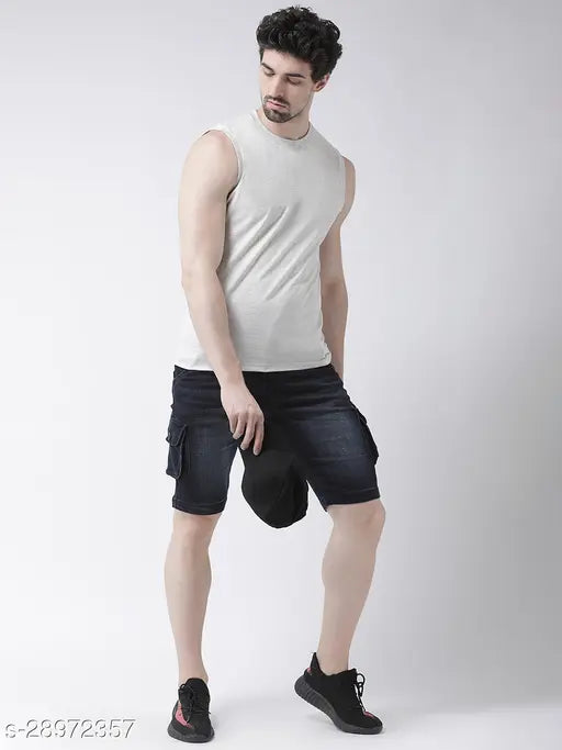 Grey cotton men's sleeveless t-shirt, solid design with premium print, size L (42 in chest)