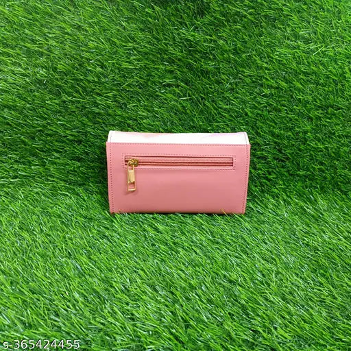 Faux leather women's wallet organizer, solid net pattern with 3 compartments, trendy accessory for money and cards storage, free size (5in x 4in), India origin