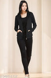 Girl Black fleece jacket with long sleeves, solid net pattern, suitable for S, M, L, XL, XXL sizes. Made in India