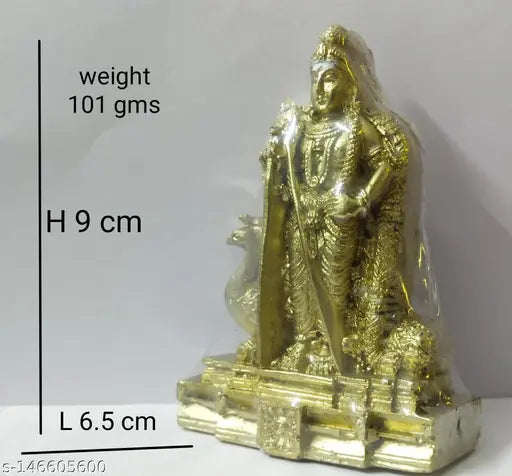 Gold-toned poly resin Murugan idol by Rishi Crafts, intricately detailed figurine for home decor or gift
