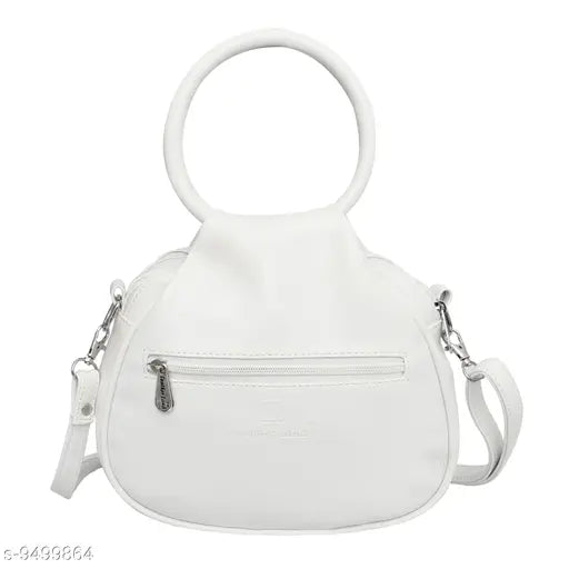 White faux leather sling bag, features 2 compartments, Indian handcrafted design