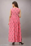 Pink rayon sleeveless Demirner Anarkali dress, printed combo - S, M, L, XXL
