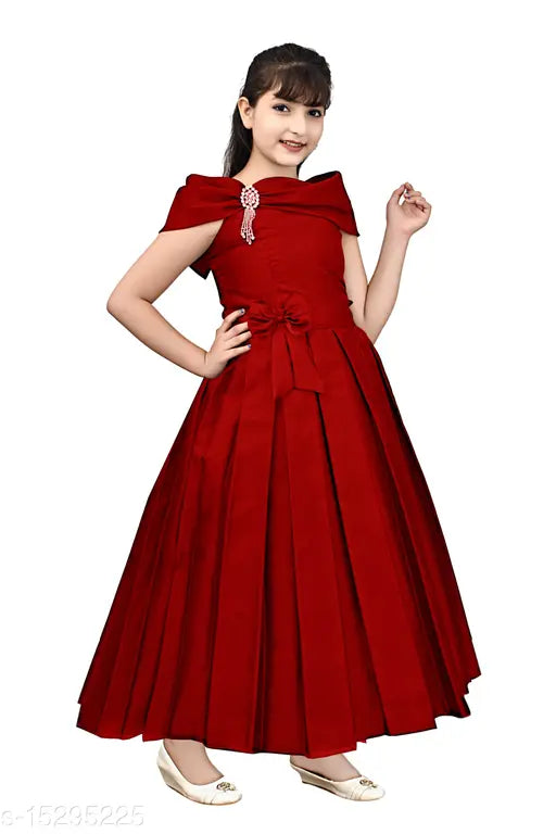 Red silk frock for girls, single pack, solid pattern, sizes: 3-4yrs, 4-5yrs, 5-6yrs, etc., Indian silk dress