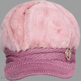 Woolen beanie cap/hat with fur inside and visor, women's fashionable choice for cold winters in natural colors