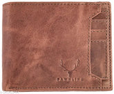 Brown genuine leather men's wallet, solid pattern, 2 compartments, 7 card slots, transparent window, 2 secret pockets, coin pocket, India origin
