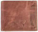 Brown genuine leather men's wallet, solid pattern, 2 compartments, 7 card slots, transparent window, 2 secret pockets, coin pocket, India origin