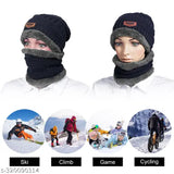 Woolen beanie cap with neck warmer & fur gloves, warm & cozy winter set for outdoors