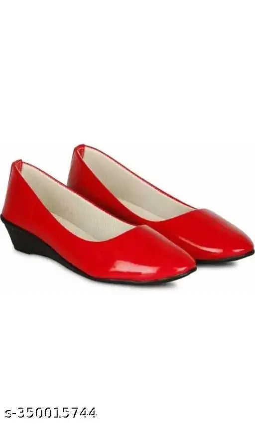 Red synthetic leather ballerinas - Women's IND-3 to IND-9 sizes, zip fastening detail