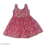 Red cotton kurti set with sharara for girls, aged 3 to 10 years, featuring Sanganeri Block Print design