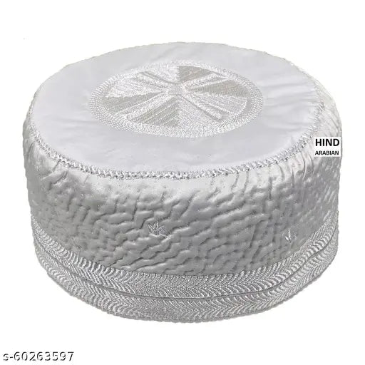 Embroidered cotton Islamic skull cap 'Maulana Saad', 22-inch, traditionally handcrafted from India